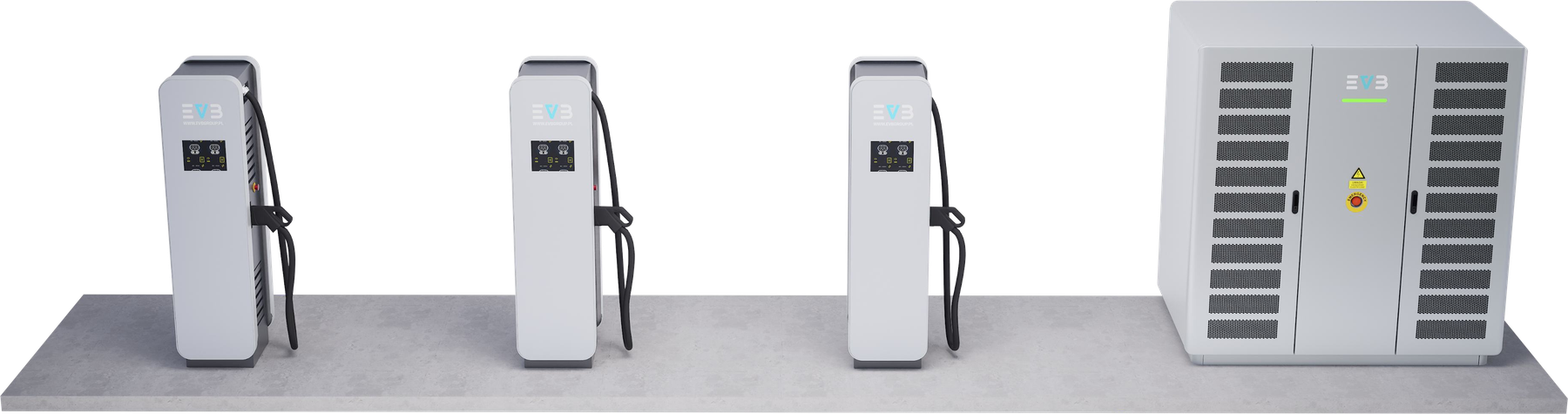 EVB Power HUB — tre laddsatelliter och en Power Unit